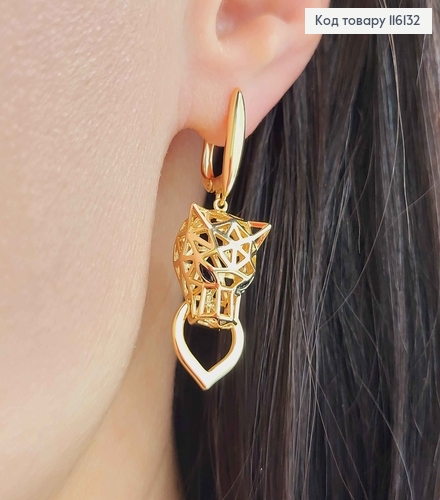 Серьги, "Пума" Ажурные с подвижным кольцом, 2,5см, англ. застежка, Xuping 18К 116132 фото 2