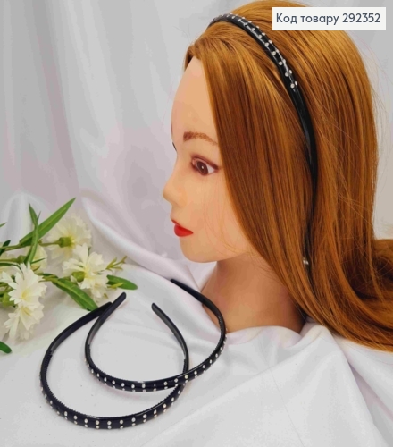 Обруч пластик, украшенный Блестящими каминиками, 1см, Черного цвета 292352 фото 2