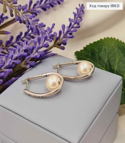 Серьги родованные Овальные украшены камешками с жемчужиной, длина 2,5см, англ застежка, XUPING 181621 фото 2