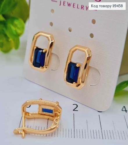 Сережки "Роуз" з Синім каменем, 1,5см, англійська застібка, Xuping 18К 119458 фото 2