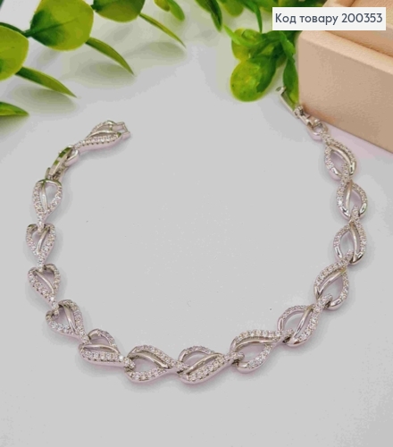 Браслет родованный украшен блестящими камешками, длина 17+2см, Xuping 200353 фото 2