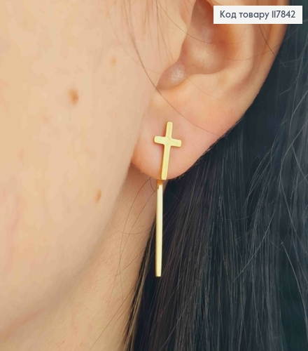 Серьги гвозди "Кресты" (0,6*1,2см) с подвеской (2,3см), Xuping ТТМ 117842 фото 3