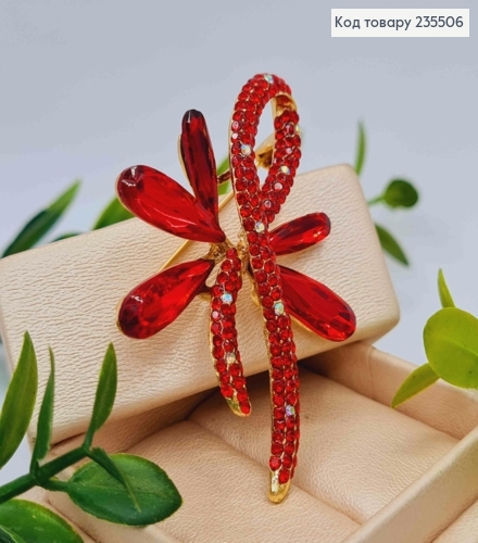 Брошка метал, "Квіткова Петля Бажання", прикрашена Червоними камінцями, 5,5см 235506 фото 2