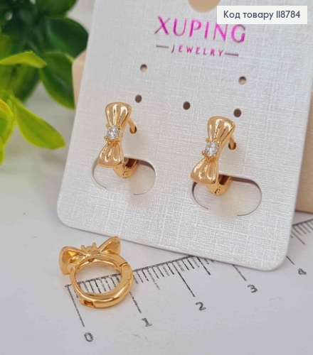 Серьги кольца (1,1см), "Бантик" с блестящим камнем (1,1см), XUPING 18K 118784 фото 2