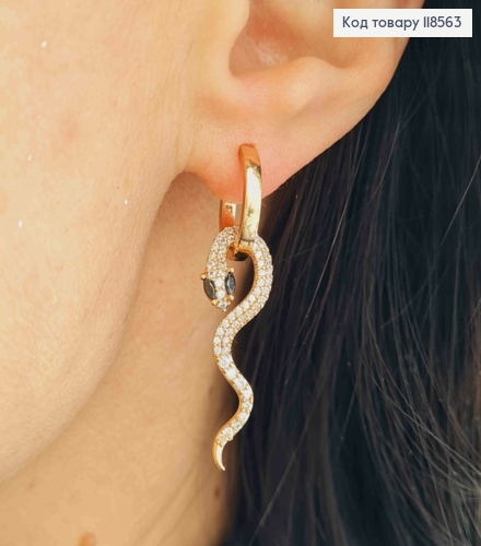 Серьги кольца (1,4см) со сменной подвеской "ЗМИЯ" в камешках (2,8см), Xuping 18К 118563 фото 3