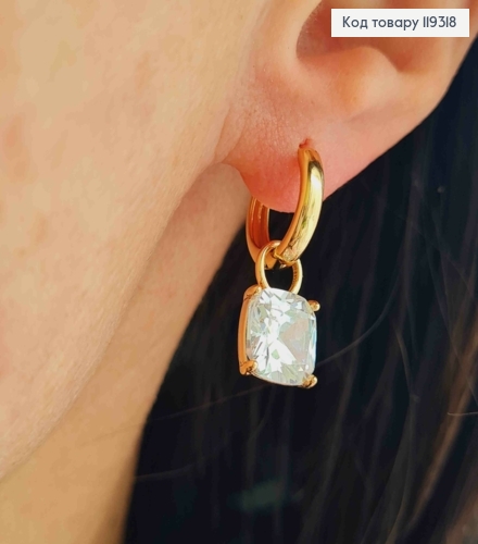 Серьги кольца с подвесным съемным квадратным Блестящим камнем (0,9см), диаметр 1,2см, XUPING 18K 119318 фото 2