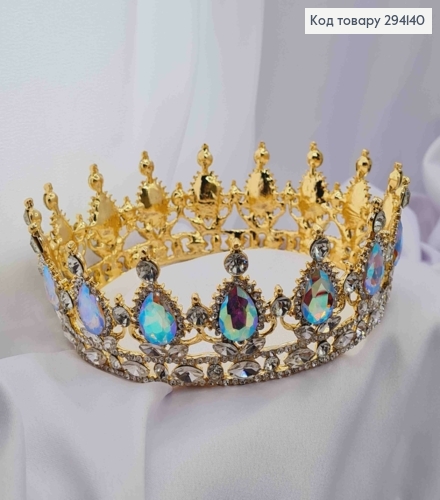 Корона под Золото, с ПЕРЛАМУТРОВЫМИ КАМНЯМИ, диаметр 13см, высота 5см (можно на торт) 294140 фото 3