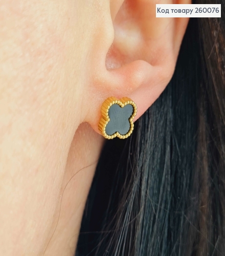 Сережки гвіздки, мідного кольору, з Чорною емаллю, "Van Cleef", 1см, сталь Stainless Steel 260076 фото 2