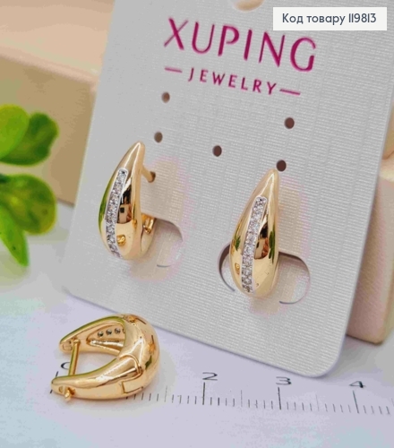 Серьги "Капельки" с блестящими камешками, 1,5см, английская застежка, XUPING 18K 119813 фото 2