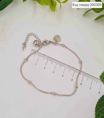 Браслет родований плетіння СНЕЙК з литими бусинками, довж. 17+3см, Xuping 200305 фото 2