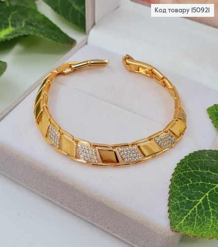 Браслет с плоскими пластинками, с камешками, шир. 7мм, дл.17+2см, Xuping 18K 150921 фото 2