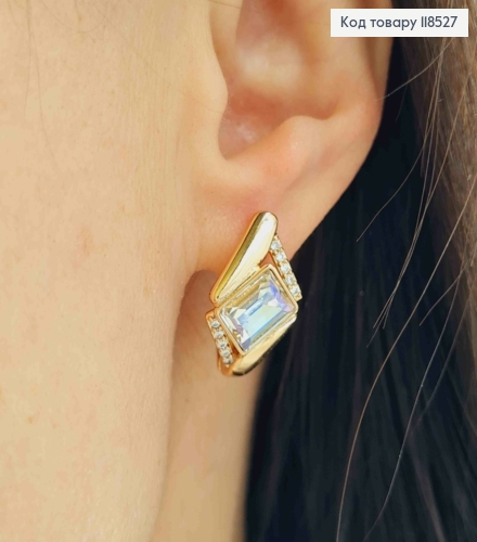 Сережки "АннеТ" з камінцем сваровські Хамелеон, довжина 2см, англ застібка, Xuping 18K 118527 фото 2