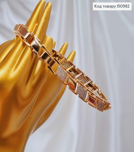 Браслет плетение Пластинками с Блестящими камешками, длина 19см, ширина 8мм, Xuping 18К. 150982 фото 2