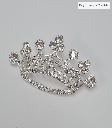 Брошка метал Корона серебрянная с камушками 5х3см 235166 фото 3
