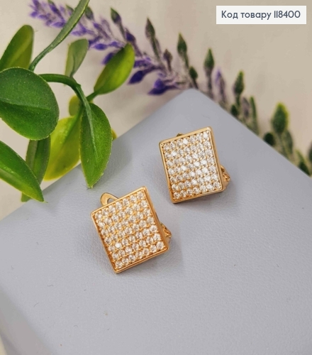 Сережки "Ромби" прикрашені Блискучими камінцями, 1,5см, англійська застібка, Xuping 18К 118400 фото 2