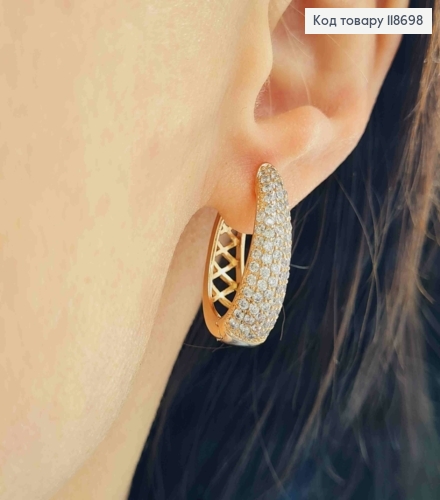 Серьги "Овальные" украшены Блестящими камнями, 2,4см, застежка шпилька, Xuping 18К 118698 фото 2