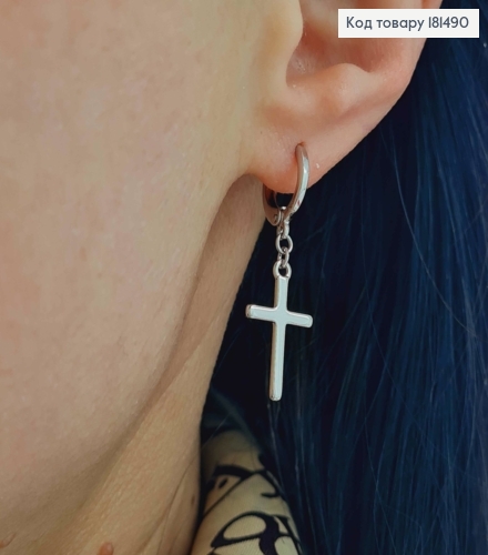 Серьги кольца (1,2см) с подвесным крестиком, 1,9*1,1см, Xuping 181490 фото 2