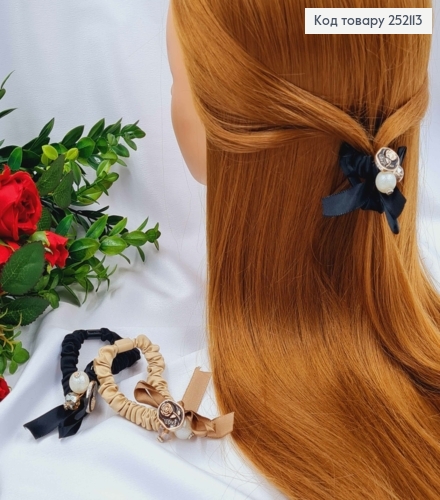 Резинка атласна жатка 6см з брошечкою та бусинками в асортименті. 252113 фото 2