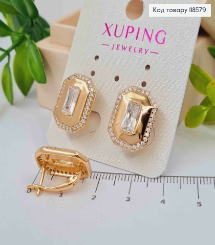 Серьги "Богемные" с Блестящим камнем в оправе из камней, 1,7см, английская застежка, Xuping 18К 118579 фото 2