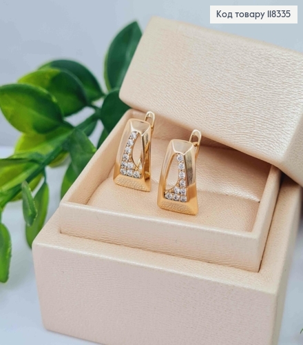 Сережки "Трапеція" прикрашені камінцями, 1,5см, англійська застібка, XUPING 18K 118335 фото 3