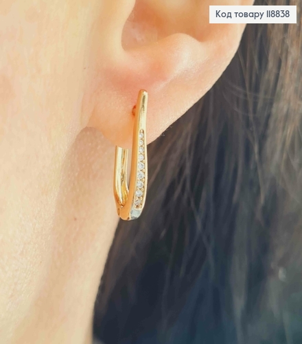 Серьги Овальные украшены Блестящими камешками, 2см, англ. застежка, Xuping 18К 118838 фото 2