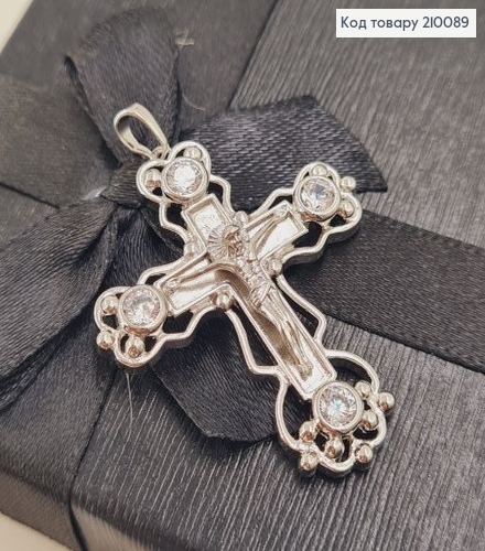 Крестик с распятием 4х3,5 см родированный с камнями Xuping 210089 фото 4