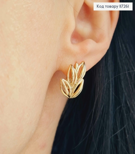 Серьги "Ветка Папоротника", длина 1,8см, англ. застежка XUPING 18K 117261 фото 2