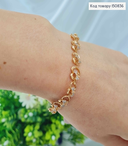 Браслет "Сердечко с бантиком" с камешками, дл. 17,5+2см, Xuping 18K 150836 фото 2