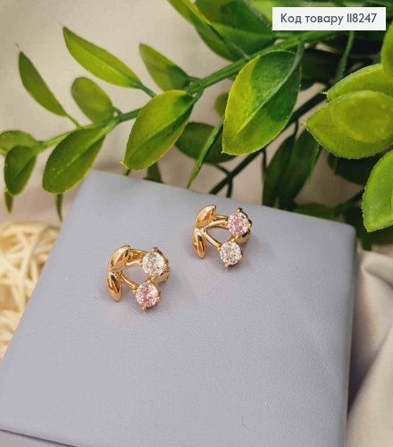 Серьги кольца "ВИШЕНЬКИ" (1,1см) с Блестящими и Розовыми камнями, диаметр 1,1см, Xuping 18К 118247 фото 2