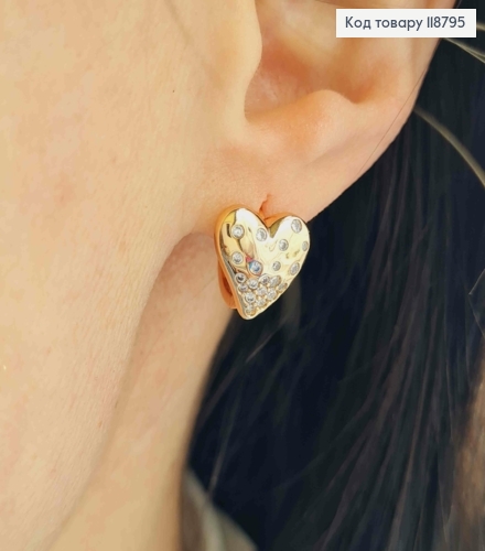 Серьги кольца с Сердечком в камешках (1,5см), диаметр 1,5см, Xuping 18K 118795 фото 2
