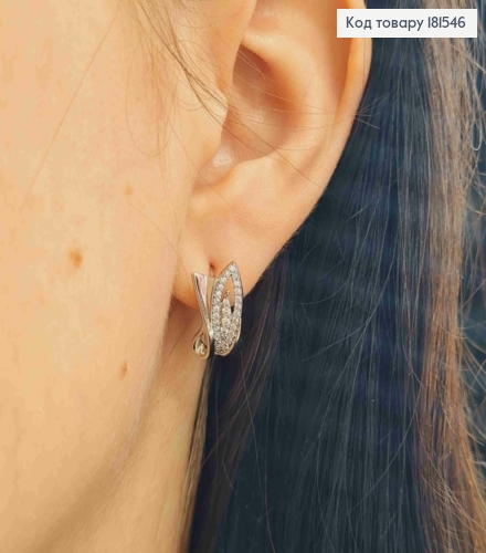 Сережки родованные, "Начало" украшены блестящими камешками, 1,6см, англ. застежка, Xuping 181546 фото 3