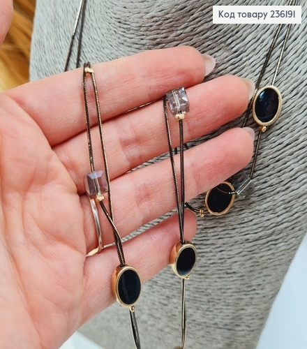 Бижутерия на шею Бусы двойные, Круглые бусины с Черной эмалью, 88+4 см 236191 фото 2