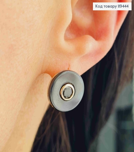 Серьги с Черной эмалью, 1,4см, английская застежка, Xuping 18К 119444 фото 2