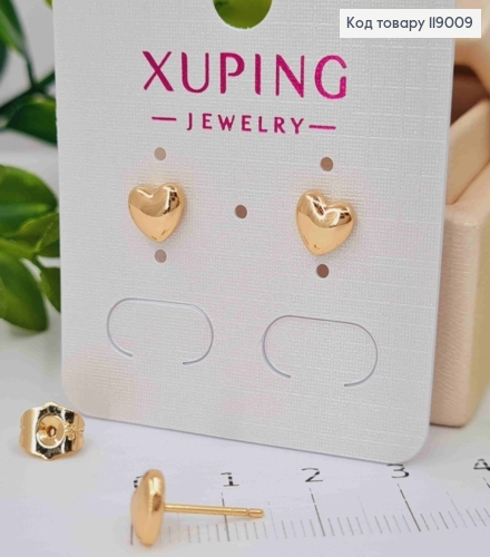 Сережки- гвіздки Серце маленьке об"ємне (розмір 0,6*0,6см) ,Xuping 18K 119009 фото 2