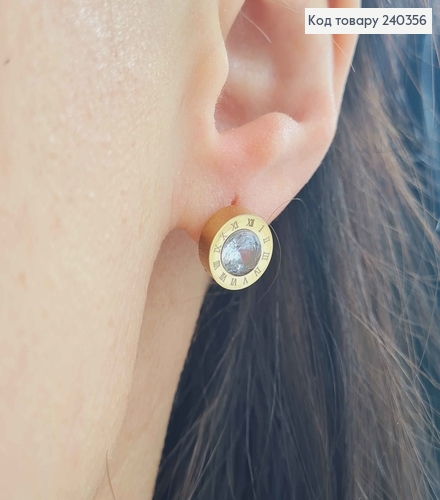 Сережки гвоздики Римський годинник, лимонний колір з великим камінцем сталь Stainless Steel 260013 фото 2