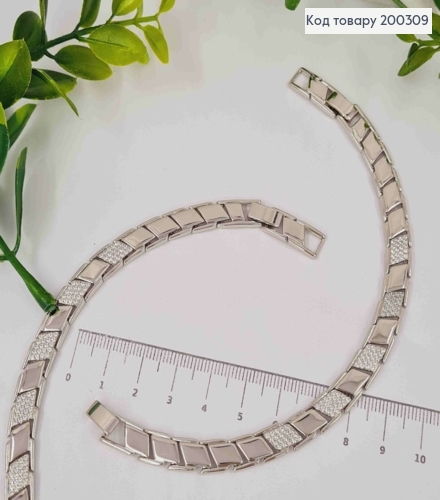 Браслет родований плетіння Пластинами з Блискучими камінцями, довж. 17+2см, Xuping 200309 фото 2