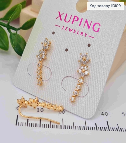 Сережки гачки "Квіточки" з Блискучими камінцями, довж. 2,2см, Xuping 18K 110109 фото 2