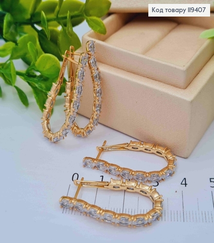 Серьги Овальные украшены Блестящими камешками, 3,5см, английская застежка, Xuping 18К 119407 фото 2