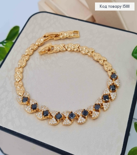 Браслет "ГРАЦИЯ" с Черными камешками, длина 17+2,5см, Xuping 18K 151111 фото 3