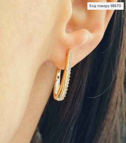 Серьги стрелы украшены камешками в один ряд, 2,1см, английская застежка, Xuping 18К. 118670 фото 3