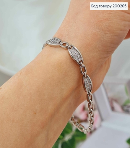 Браслет родований, з Трьома овальними пластинами в камінцях 19см, Xuping 200265 фото 2