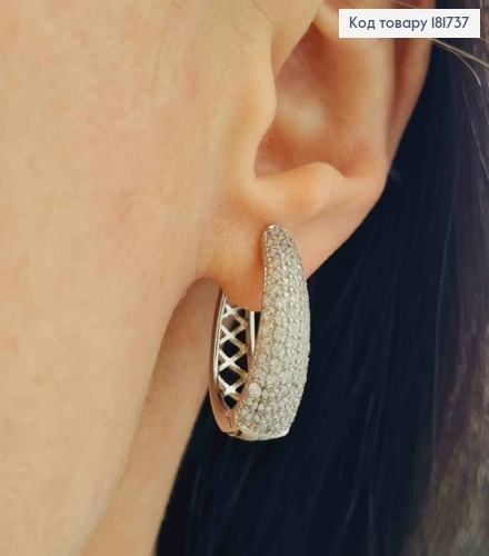 Серьги родованные "Овальные" украшены Блестящими камнями, 2,4см, застежка шпилька, Xuping 181737 фото 2