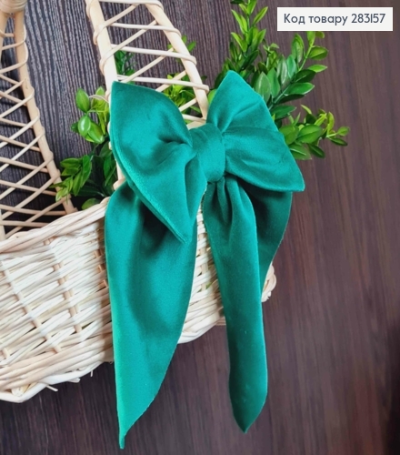 Повязка для корзины велюровый Бантик Зеленого цвета на завязках, 14*8см, ручная работа, Украина 283157 фото 2