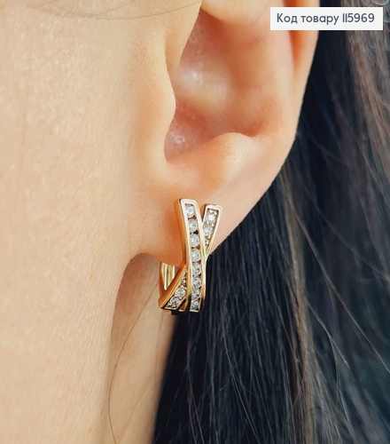 Серьги "Х" в камешках, 1,5см, англ. зам. Xuping 18K 115969 фото 2