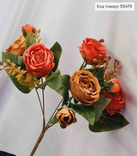 Штучна композиція Піоновидні Троянди, КАПУЧІНО-ЧЕРВОНІ, 5 гілочок на металевому стержні, вис. 30см 551479 фото 2