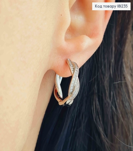 Серьги кольца родованные 1,6см, Волны в камнях, Xuping 181235 фото 2