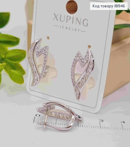 Серьги родованные "Огоньки" украшены Блестящими камешками, дл. 2,2см, английская застежка, Xuping 181946 фото 2