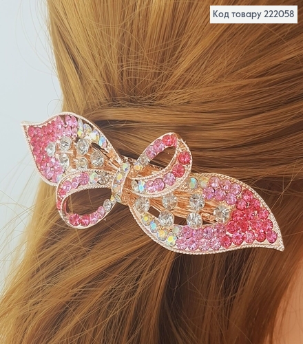 ¶Заколка автомат металл с цветными камнями 10 см в ассорт. (Бантик, бабочка, цветочек) 222058 фото 3