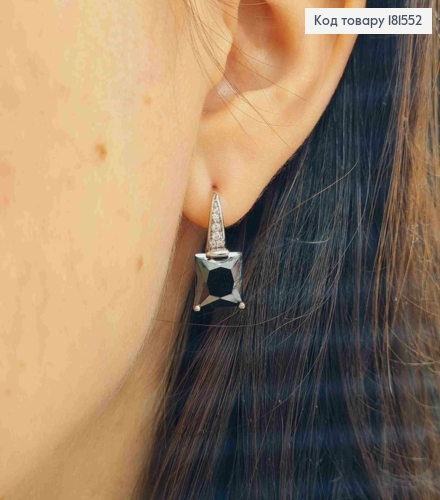 Серьги с квадратным Черным камнем, 1,9см, английская застежка, XUPING 181552 фото 3