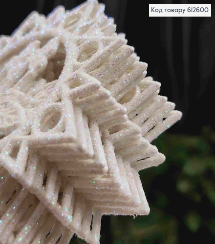 Новорічна фігура, набір Сніжинок-Зірочок з свічкою, блиск, колір БІЛИЙ, 10шт/уп, 9см, Україна 612600 фото 2